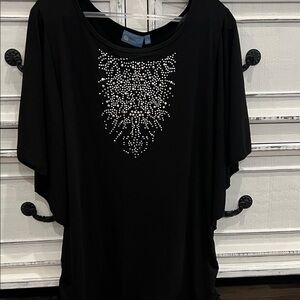 Koret Black Blouse with Rhinestone Design